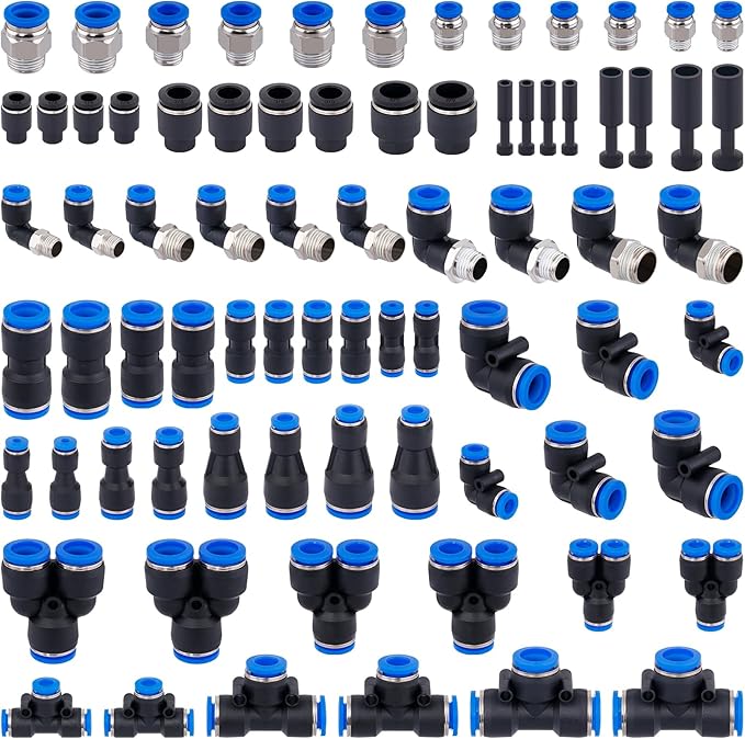 78 PCS Air Line Quick Connect Fittings 1/8" 1/4" 5/16" 3/8" 1/2" Quick Connect Air Hose Fittings Push Lock Fittings Quick Release Pneumatic Kit for Air Compressor Pneumatic System