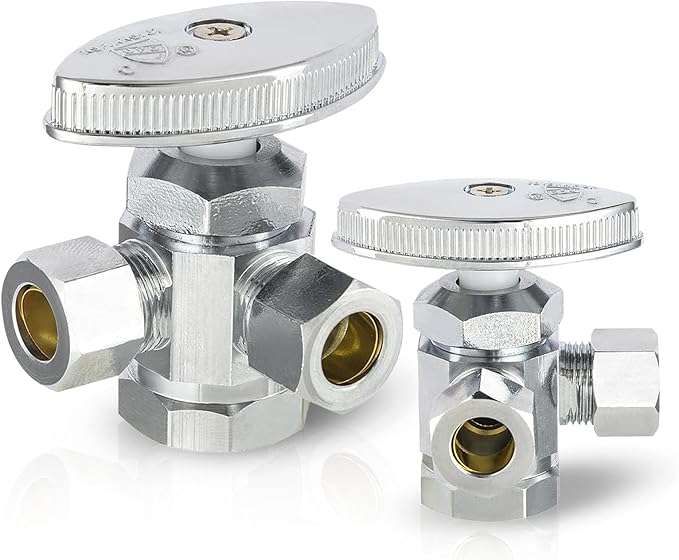 (Pack of 2) Seelink Multi-Turn Dual Outlet Angle Stop Valve, 1/2" Fip Iron Pipe Inlet x (3/8 inch x 3/8 inch) Compression Outlets, Chrome Plated Brass(VALVE189)