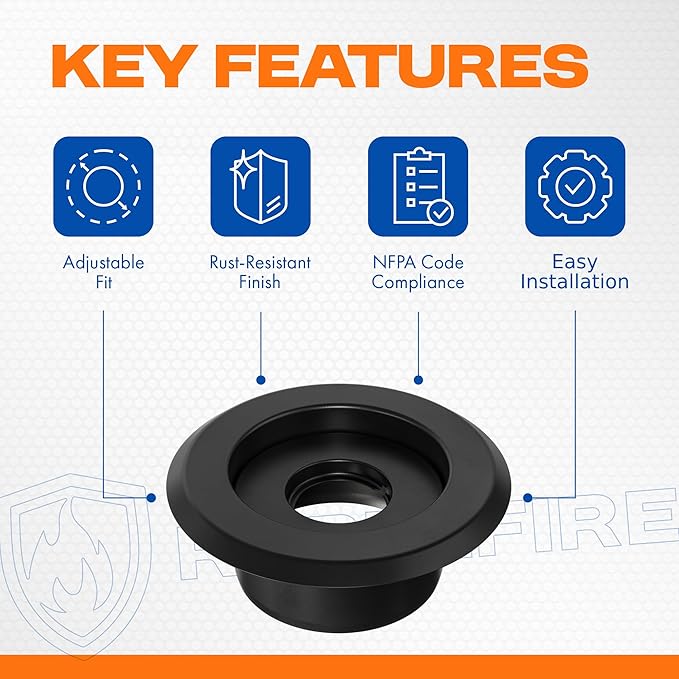 Recessed Fire Sprinkler Escutcheon 1/2 in. IPS - 2 Piece in Black - Depth Adjustment Range up to 3/4 in. for Fire Sprinkler Trim