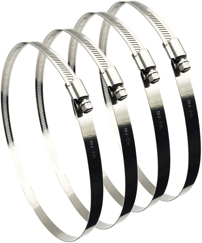 4Pcs 8" Adjustable 304 Stainless Steel Duct Clamps Hose Clamp Pipe Clamp Air Ducting Clamp worm drive hose clamps (194mm-216mm)