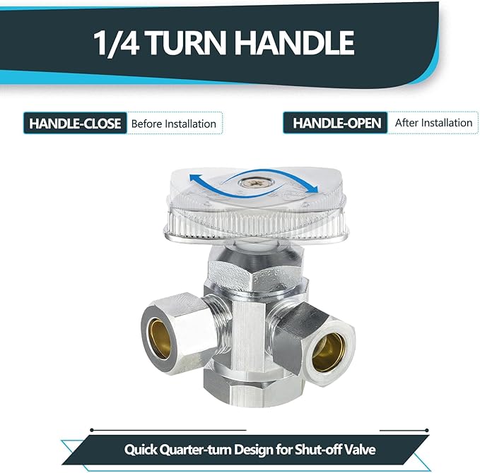 (Pack of 5) Seelink Multi-Turn Dual Outlet Angle Stop Valve, 1/2" Fip Iron Pipe Inlet x (3/8 inch x 3/8 inch) Compression Outlets, Chrome Plated Brass(VALVE189-5Pack)