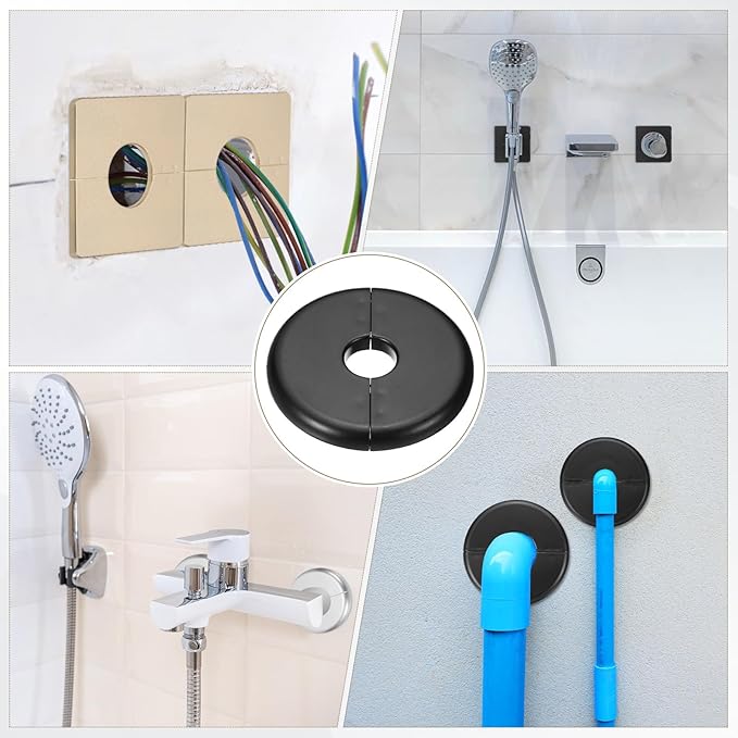 PATIKIL Wall Split Flange 70mm / 2.8" OD, 4 Pcs Round Escutcheon Plate Cover PPR Plumbing Cover Plates with Self-Adhesive Tape for 17mm / 0.7" Dia Water Pipe Faucet, Black
