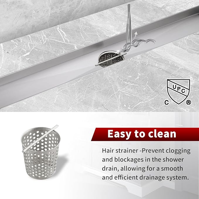Sharp-tec 36 inch Linear Shower Drain, Brushed Rectangular Floor Drain, V-Shape Design Drain Channel, 304 Stainless Steel, cUPC Certificated for Bathroom Shower Room (Drain Base is Not Included)