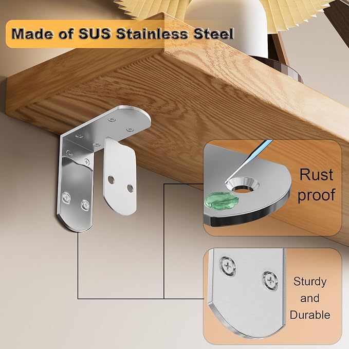 Alise 4Pcs Stainless Steel L Brackets for Shelves, Small Floating Shelf Brackets, 90 Degree Right Angle Bracket, Heavy Duty Metal L Bracket Corner Brackets for Wood Furniture (Brushed, 3.35X3.35 in)