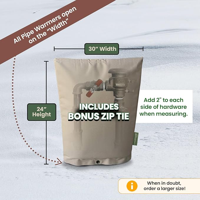 The Original Winter Pipe Insulation Cover (0˚F) - Extra-Thick EVA+NBR (UV-Coated) Insulated Backflow Preventer Freeze Protection, Pump Cover, Sprinkler/Well/Valve Head Cover - (30" W X 24" H)