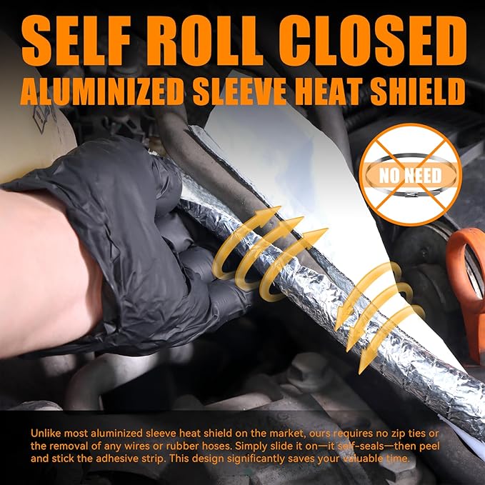 CARDI Aluminized Heat Shield Sleeving Self Wraped Wire Fuel Line Cables Hoses Heat Wrap Length 39" I.D.3/4" For Heat Resistant Automotive UP TO 400℉