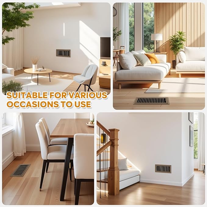 Floor Register 4x10, Floor Vent Covers Brown, 2 Pack Heavy Duty Steel Walkable Floor Grates, for Sidewall and Floor