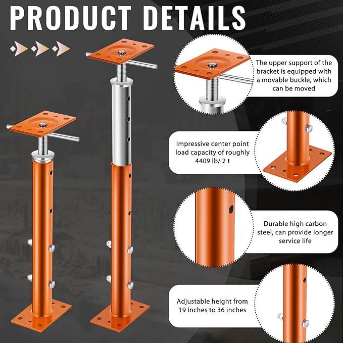 2 Pcs Adjustable Jack Post, 19"-36" Height Range, Basement Floor House Screw Jacks for Lifting Joist Beam Brace for Cellar Ceiling, Center Point Load Capacity 11023 Lbs (Orange)
