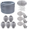 50FT NPT 3/4 Inch Liquid Tight Connector Non-Metallic PVC Electrical Flexible Conduit Fittings, UL Listed - with 5 Straight, 3 Curved and 1 Double-Port Connector