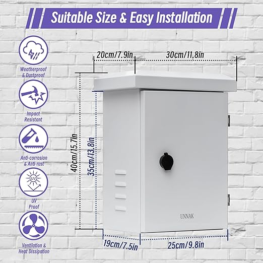 Outdoor Weatherproof Cabinet Electrical Enclosure - 15.7x11.8x7.9 inches Outdoor Network Cabinet Enclosure with Cooling Fan and Thermostat Kit, Wall/Pole Mount (400x300x200mm)