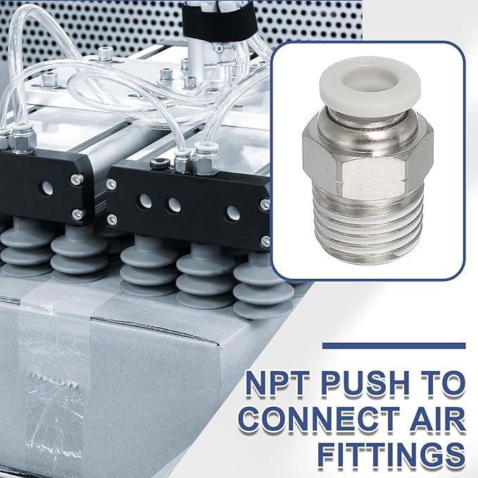 MECCANIXITY 5 Pcs NPT Push to Connect Air Fittings, Male Straight 1/4" Tube OD x 1/4" NPT Thread Air Quick Connector Coupling Adapter for Gas Hose Pneumatic Tools, White