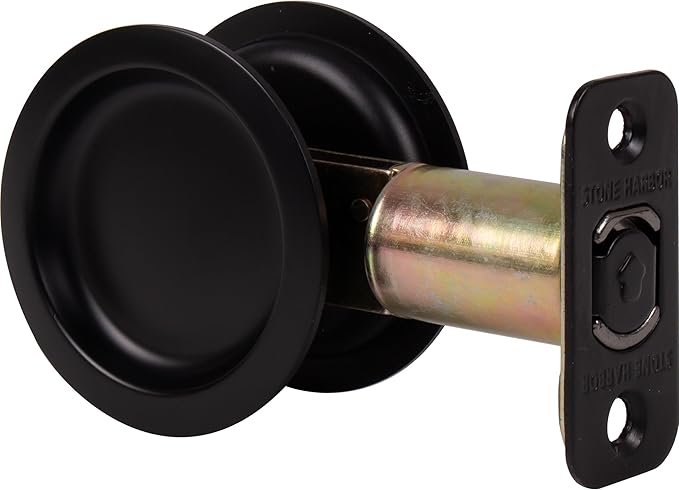 Stone Harbor Hardware Round Pocket Door Lock, Passage Function, 2-3/4" Backset, Matte Black