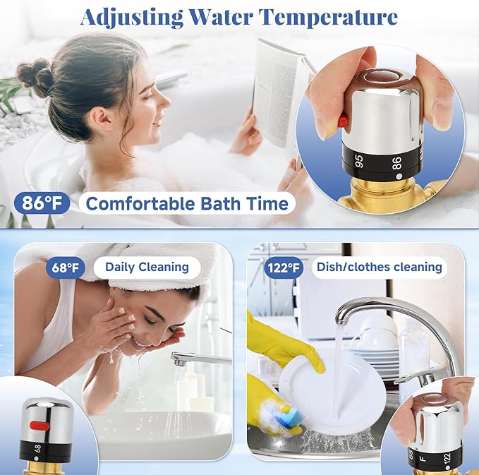 Adjustable Temperature Hot Water Circulation Pump Bypass Valve for Instant Hot Water Recirculating System,Hot Water Recirculating Valve Compatible With 500800, 500805