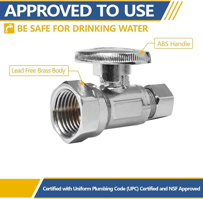 Straight Stop Valve,1/2" FIP Iron Pipe x 3/8" Compression Chrome Straight Shut-off Valve with 1/4 Turn (Pack of 10)(VALVE057-10Pack)