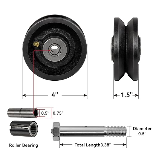 4" X 1.5" Sliding Gate Rollers, Cast Iron V Groove Wheel with Roller Bearing, Heavy Duty Metal Wheel-900 lbs Capacity, Industrial Sliding Gate Wheels for Metal Gate, Black（2 Pack）