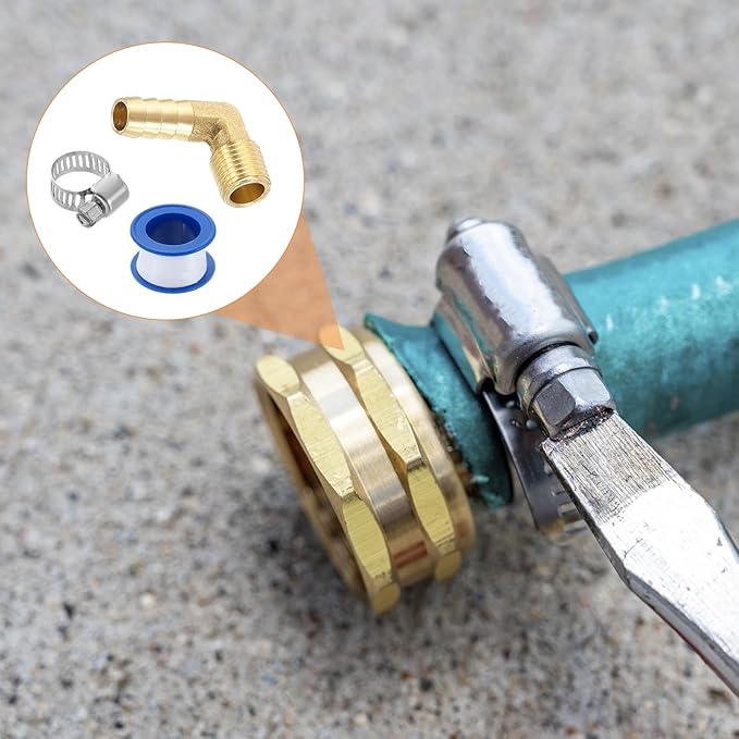 uxcell 2Pcs Brass Hose Barb Fittings, 3/8" x 1/4" NPT 90 Degree Elbow Hose Connector with Hose Clamps for Water Fuel Gas Oil Transportation
