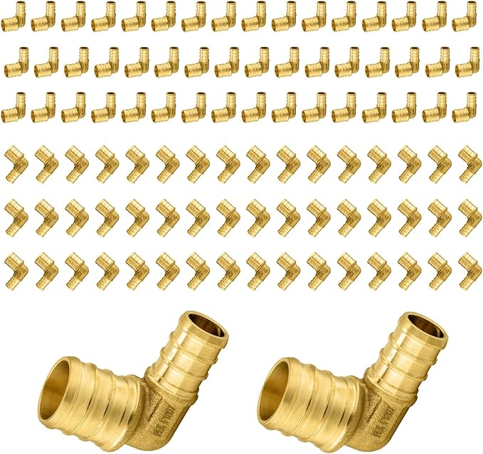 100-Pack PEX Fittings Niikappu 1/2"x3/4" Pex Elbow, Brass Crimp Pipe Fittings for PEX Pipes, ASTM F1807