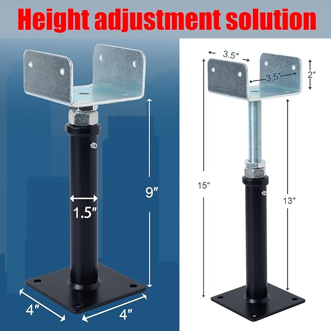 2 Pack U-Shaped Floor Jack - Adjustable Steel Beam Support for 4x2, 4x4, 4x6 Joists Heavy Duty Screw Jack with U-Head Telepost & House Jack.9-13 Inch Adjustment Range.
