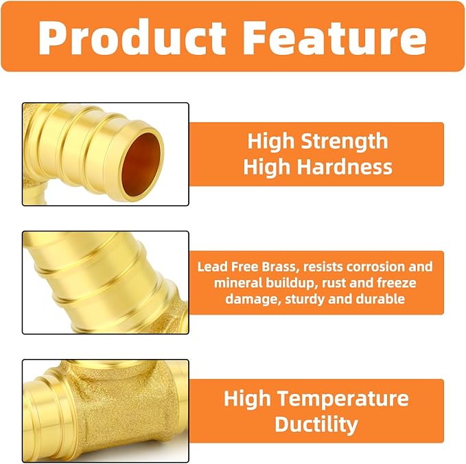 GASHER 20Pcs No Lead Brass 1/2" Pex Tee Fittings, 1/2 Inch Pex Fittings for Pex Tubing