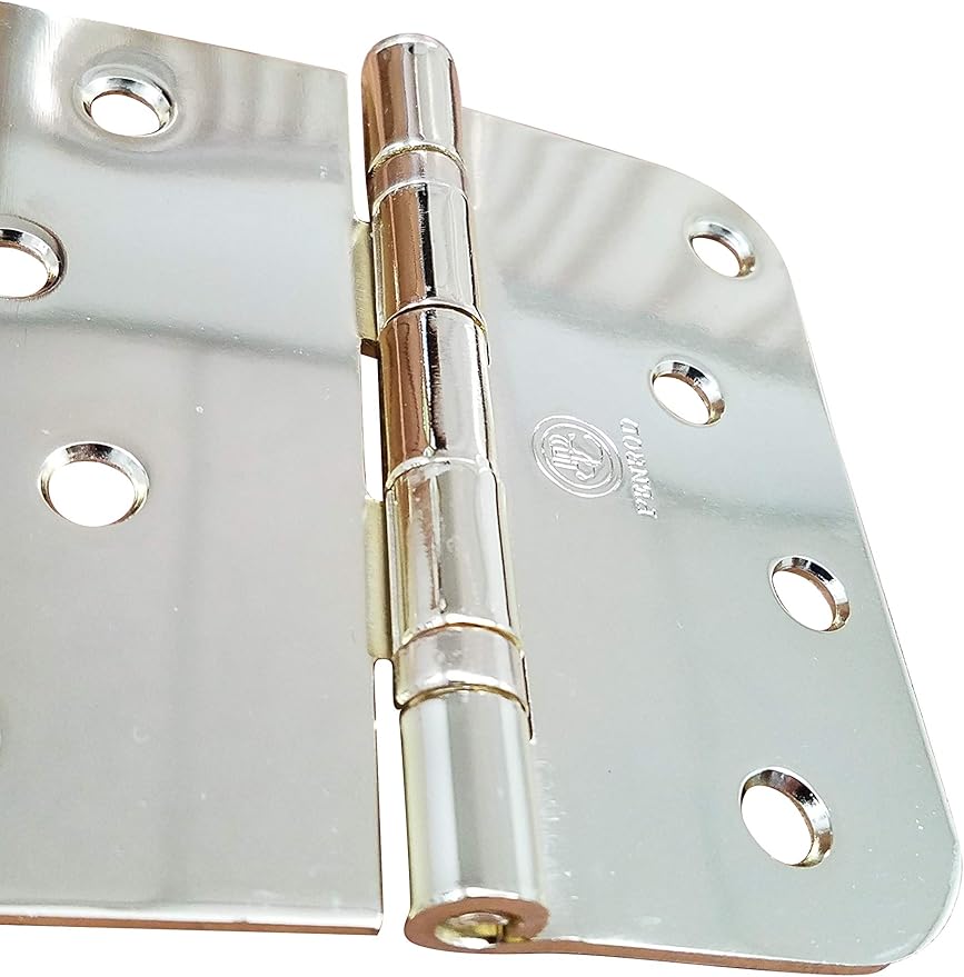 Hinge Outlet 4 Inch with 5/8 Inch Square Radius Ball Bearing Door Hinges, Heavy-Duty Steel, Removable Pin (Polished Brass, 2 Pack)