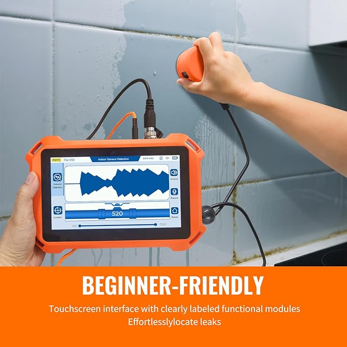 PQWT Underground Water Leak Detectors for Home PQ125A Wall Pipe Water Leakage Detection with Touchscreen Earphone and Carrying Case Multi Sensor Acoustic Pipeline Sound Intensifier