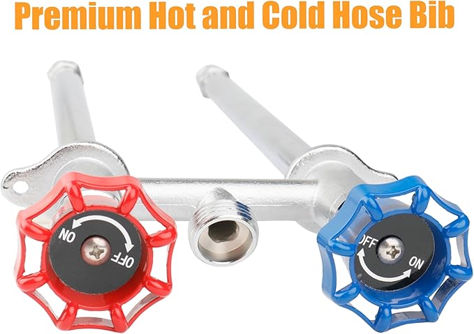 WHK 12 Inch Frost Free Outdoor Water Spigot Faucet Supply Hot and Cold Outdoor Water Faucet 1/2 Inch MIP X 3/4 Inch Hose Bibb Freeze Proof Hose Bib Wall Hydrant Sillcock(Brass,Chrome)