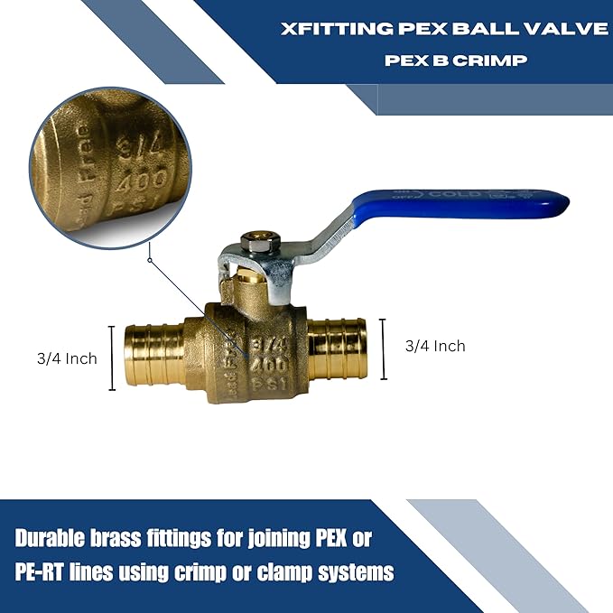 XFITTING 10 Pieces 3/4" Pex Ball Valve with Handle Blue, 24-2-4=10X (10 Packs)