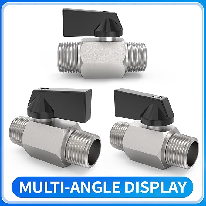ChillWaves Brass Mini Ball Valve, Shut Off Switch Ball Valve 3/8" NPT Male x 3/8" NPT Male Thread Pipe Fitting(4-PACK)