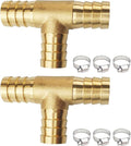 2PCs 5/8" Brass Hose Barb Fitting Tee 3 way Barbed Splicer Mender Union Fitting with 6PCs Hose Clamp for Oil Water Air