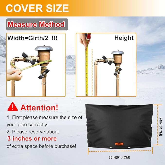 Backflow Preventer Cover Insulated (5°F) with Thick 7 Layers Fabric, 36" W x 24" H Backflow Cover with Aluminum Foil Layer for Winter Pipe Freeze Protection, Backflow Insulation Cover