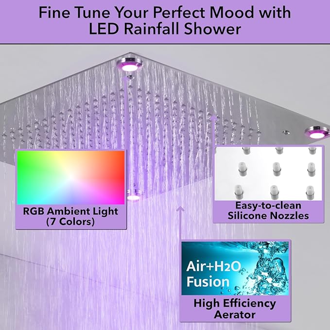 VANFOXLE Temperature Shower Faucet Set Chrome Shower System, Push Button Diverter Shower Faucet with 2 In 1 Handheld, 16 Inch LED Shower Head, 6 PCS Body Jets