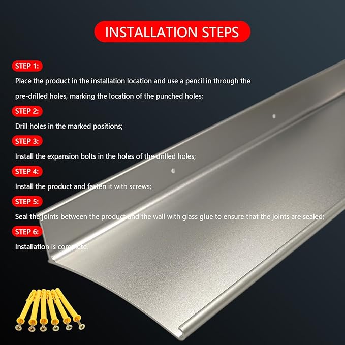Extra Wide 5.12" W Door rain drip Guard Overhead,55.1" L Aluminum drip Cap for Exterior Doors Window Top,rain drip Edge Flashing,Water Deflector,rain Diverter,Anodized Silver 2PCS
