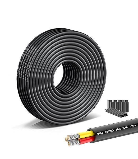 22 AWG 3 Conductor Electrical Wire - 26.25FT Stranded PVC Oxygen-Free Copper Cable with Tinned Conductors, Flexible Low Voltage LED Lighting Cable for Automotive Wiring,LED Strips Lamps