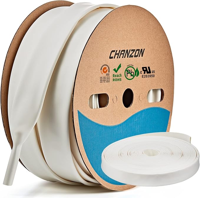 Chanzon 3:1 Ratio - 80ft Roll - Heat Shrink Tubing 1-1/2" (39mm) - Marine Grade Waterproof Adhesive Lined - (25M Total Length) White Polyolefin Sleeving Wrap Shrinking 3 to 1 Ratio 1pcs