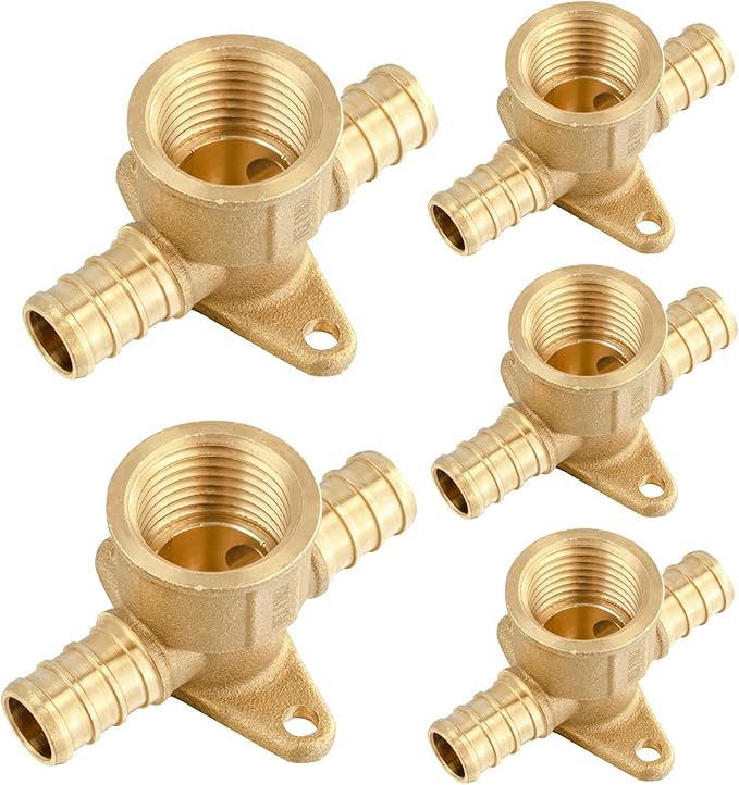 (Pack of 5) PEX Fittings,1/2 Inch x 1/2 Inch Female NPT Pex Drop Ear Tee,PEX Brass Fittings for Pex Pipe 1/2 Inch Fittings Connect