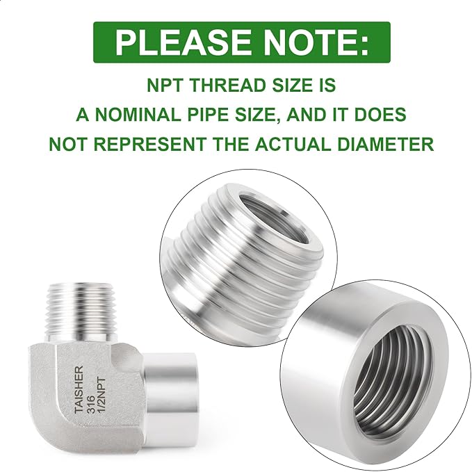 TAISHER 2PCS 316L Stainless Steel 90 Degree Barstock Street Elbow, 1/2" NPT Male to 1/2" NPT Female 316L Stainless Pipe Fitting