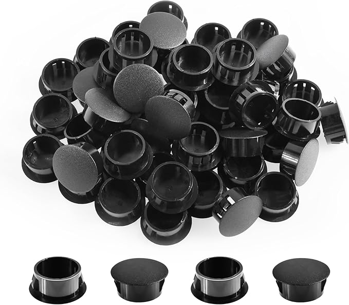 50 Pcs OD 0.85"(21.6mm) Black Hole Knockout Locking Plugs,Plastic Nylon Round Drilling Hole Plugs,Flush Type Panel Round Snap in Fastener,Tube Fastener Cover for Furniture Insert End Caps