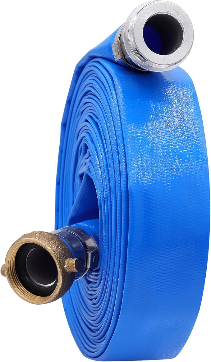 1-1/4" x 50′ PVC Lay Flat Water Pump Discharge Hose With Aluminum Pin Lug Fittings, Reinforced Pool Backwash Hose Assembly