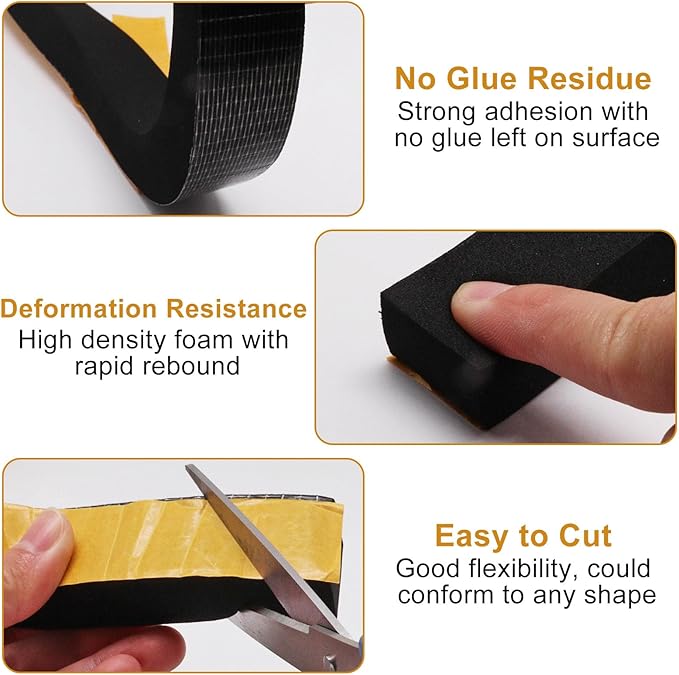 Weather Stripping Door Seal Strip, Strong Adhesive, Cold Insulation, Weatherproof, High Density Foam Insulation Tape for Doors, Windows, Sliding Door, Black (1 in x 3/4 in x 13 Ft)