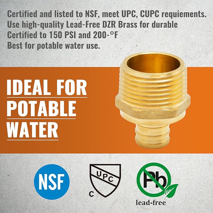 SUNGATOR 12-Pack 3/4" PEX Male Adapter, No Lead Brass, UPC Certified