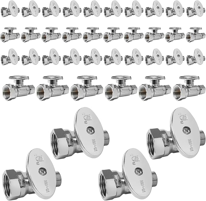 40-Pack Foskan 1/4 Turn Straight Shut off Valve,Straight Stop Valve 3/8" OD x 1/2" FIP,Chrome Plated Brass