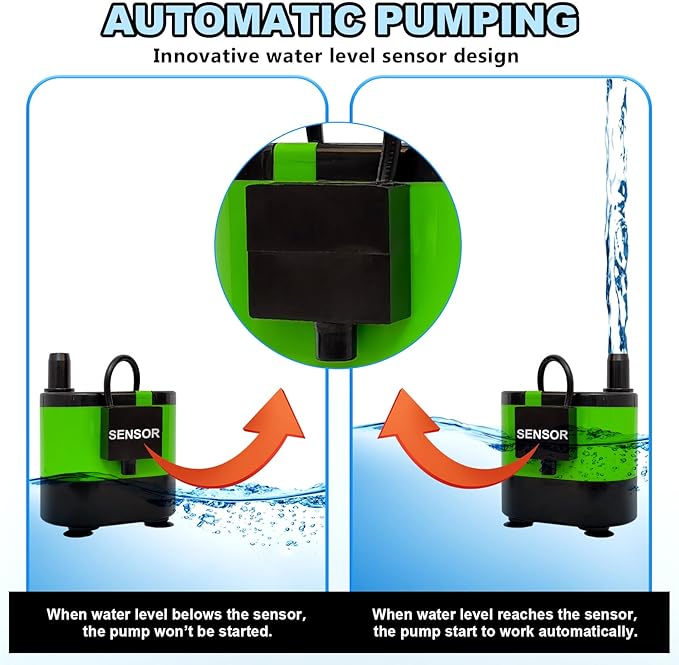 Automaitc Condensate Pump With Level Sensor Small Sump Pump For HVAC Air Conditioner Dehumidifier Swamp Cooler Evaporative Air Cooler 5.1FT Drain Lift Hegiht