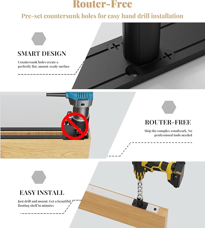 Floating Shelf Bracket Heavy Duty Shelving Brackets,Decorative Floating Shelf Hardware Black,Hidden Metal Shelf Support Bracket(22X6X1.2-Starter Jig)