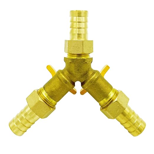 Brass 3 Way Shut-Off Valve, 1/2" Hose Barb 2 Switch Y Shaped Ball Valve Water/Fuel/Air