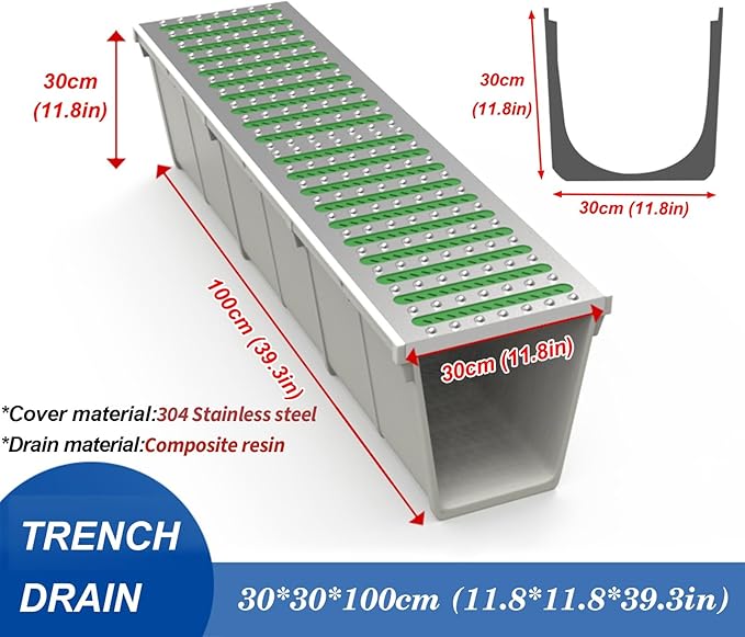 Under Deck Drainage System,Stainless Steel Trench Drain Kit,with Removable Grate Covers,for Yard Concrete Garden Driveway Garage