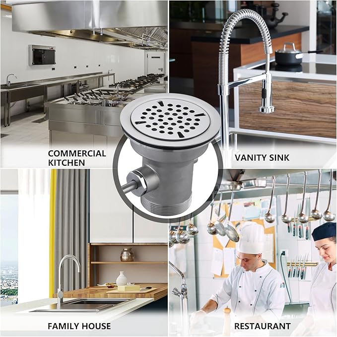 3-1/2 Inch Sink Drain Assembly Kit, Commercial Sink Drain with Twist Handle for Easy Controll - Prevent Sink Clogged