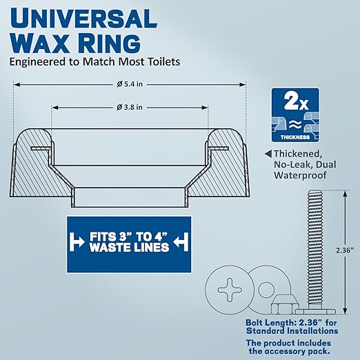 NEEXAN Extra-Thick Toilet Wax Ring Replacement Kit with Installation Hardware –Leak-Proof Wax Ring for Toilet Compatible with 3" and 4" Drain Pipes