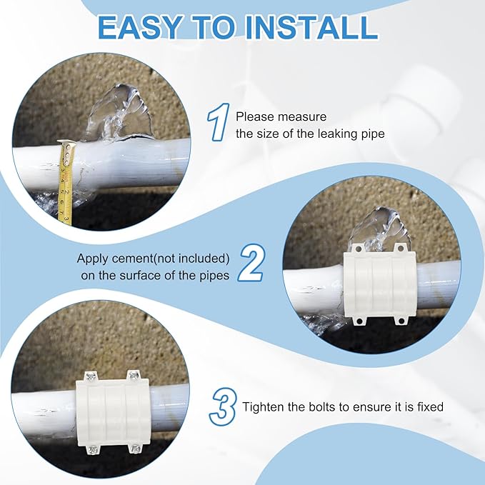 PATIKIL 2 Inch Water Pipe Repair Clamp PVC Leak Sealer for OD 50mm PE/PPR/Pipes and Plumbing (Length 2.7 Inch), White