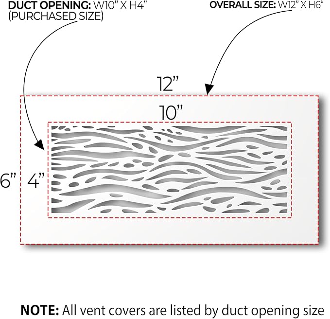 SABA Home Decor White Air Vent Cover - Acrylic Plexiglass 4" x 10" Duct Opening (6" x 12" Overall) Return Grille Decorative Covers for Walls & Ceilings NOT for Floor USE, Waves