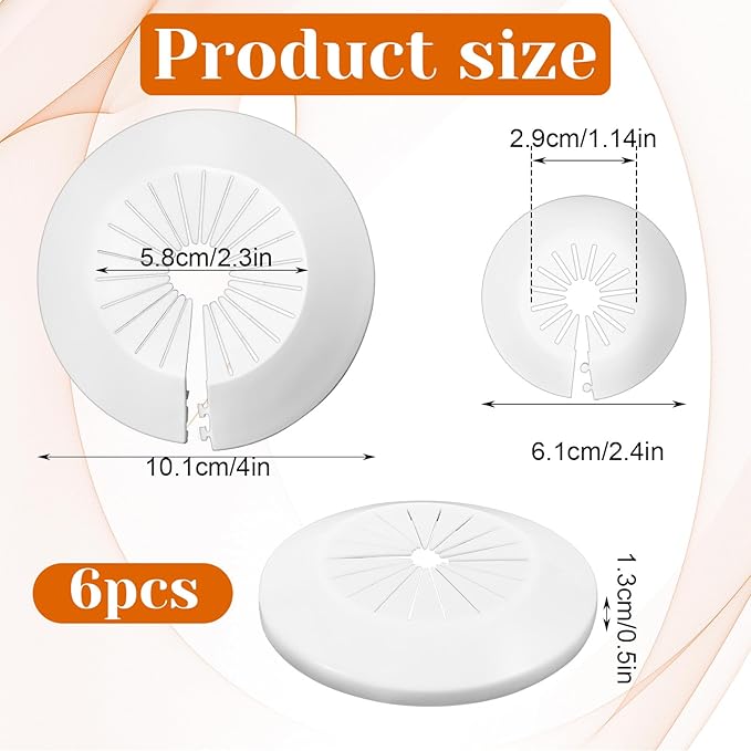 6 PCS Plumbing Cover Plates, 2 Size, Plastic Escutcheon Plate Flange Pipe Covers Larger Trim Rings Plastic Radiator Escutcheon Water Pipe Cover for Bathroom (Apply 0.4" to 1.14"/1.18" to 2.16")
